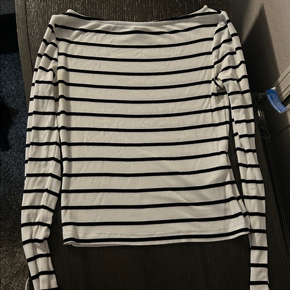 Cotton On Black and White Striped Long Sleeve Tee